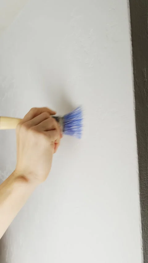 Plasterer uses soft-bristled brush to spread wet plaster Stock Footage 317081139