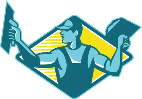 Plasterer worker tradesman plastering retro Stock Illustration