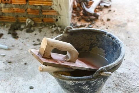 Plasterercement for construction work Stock-Fotos