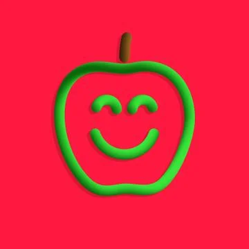 Plastic apple with smile in 3d style Stock Illustration