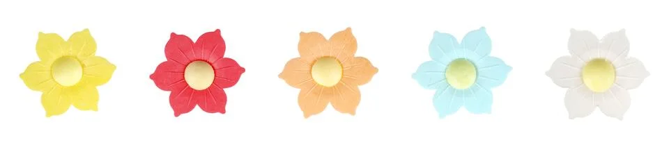 Plastic Artificial Flowers in Daisy Shape for Decoration on Isolated White .. Fotos de archivo