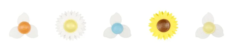 Plastic Artificial Flowers in Daisy Shape for Decoration on Isolated White .. Stock Photos