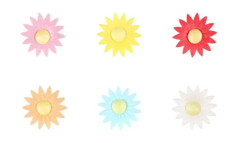 Plastic Artificial Flowers in Daisy Shape for Decoration on Isolated White .. Stock Photos