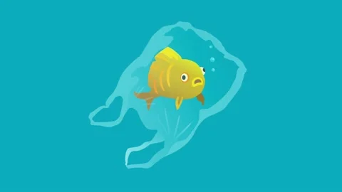 Plastic bag and fish ocean pollution cartoon loop endless animation Video stock 145751547