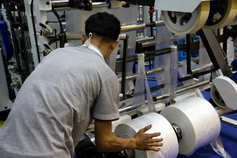 Plastic bag blowing machine Stock Photos