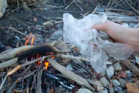 Plastic bag burn Stock Photos