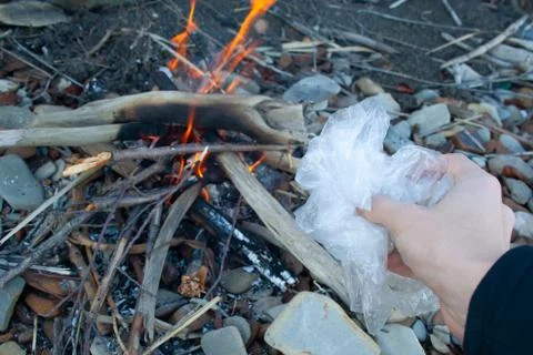 Plastic bag burn Stock Photos