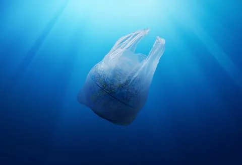 Plastic bag environment pollution with globe model inside Stock Photos