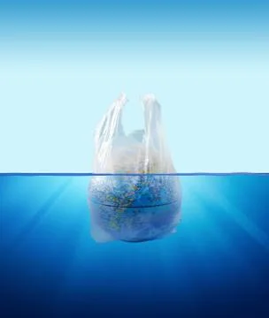 Plastic bag environment pollution with globe model inside Stock Photos