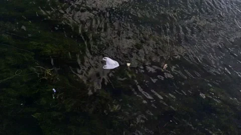 Plastic bag floating in the river Stock Footage 195953735