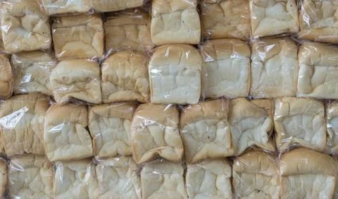 Plastic bag fresh bread., texture background Stockfoto's