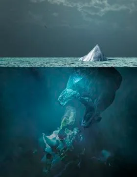 Plastic bag iceberg floating in the ocean and global warming concept Stock Illustration