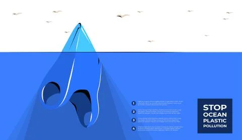 Plastic bag iceberg ocean pollutio vector banner. Stock Illustration