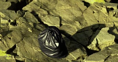 Plastic bag left on cracked ground during a dry season in a natural landscape Stock-Illustration