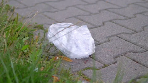 Plastic bag left in the park in 4k slow motion 60fps Stock Footage 165453819