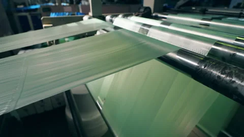 Plastic bag manufacturing machine in action Stock Footage 145014445