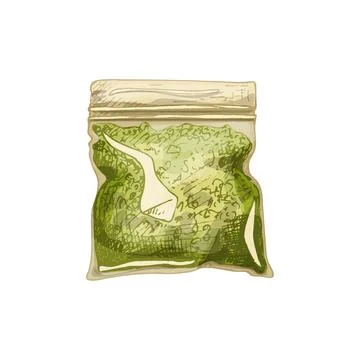Plastic bag for marijuana. Vector color vintage hatching illustration Stock-Illustration