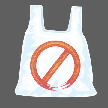 Plastic bag with mockup with front view. Say no plastic concept. Flat color Stock Illustration