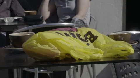 Plastic bag on table,  Reykjavik Stock Footage 74168379