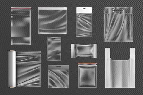 Plastic bag. Transparent package pouch, clear foil pack, 3d food or candy zipper Illustrazione stock