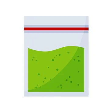 Plastic bag with weed. Packaging with cannabis and marijuana. Stock Illustration