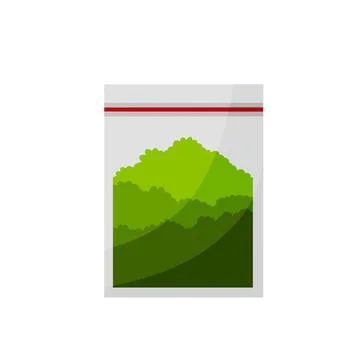 Plastic bag with weed. Packaging with cannabis and marijuana. Stock Illustration