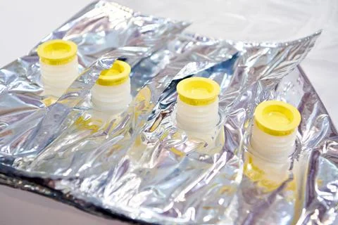 Plastic bags for wine boxes Stock Photos