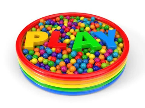 Plastic balls filled child pool with big letters. 3d illustration Stock Illustration