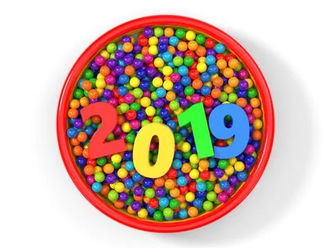 Plastic balls filled child pool with big numbers. 3d illustration Stock Illustration