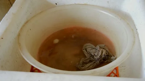 Plastic basin and washcloth Stock Footage 214814241