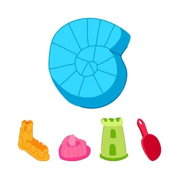 Plastic beach toys creating summer sand structures Stock Illustration