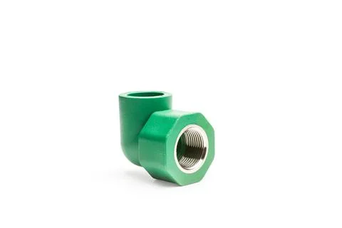 Plastic bend with metal thread for water pipe on a white background Stock Photos