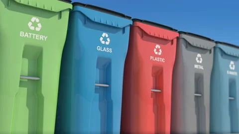 Plastic bins, garbage cans, recycling. Stock Footage 133223465