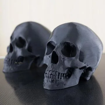 Plastic black skull on a white background Stock Photos
