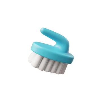 Plastic blue brush with a handle and bristles. 3d icon. Illustration