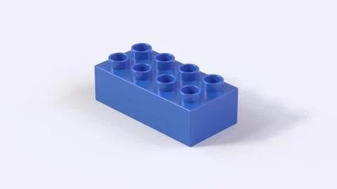 Plastic Blue Lego Block on a White Background, 3d render Stock Illustration