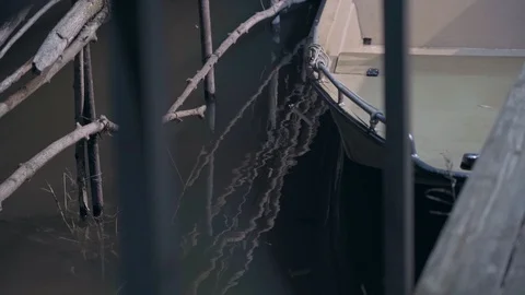 Plastic boat at night pier close-up Stock Footage 127005053