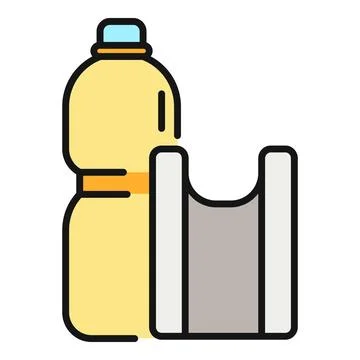 Plastic bottle and bag representing waste pollution Stock Illustration