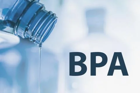 Plastic bottle and liquid stream. Bisphenol, BPA FREE plastic photo Stock Photos