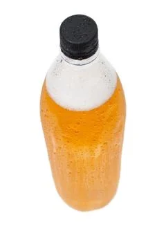 Plastic bottle of beer on white Stock Photos