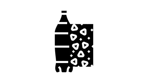 Plastic bottle breaking into microplastics glyph icon animation Stock Footage 326140166