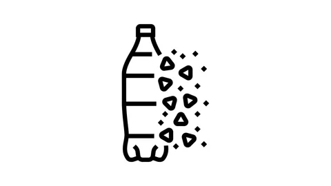 Plastic bottle breaking into microplastics line icon animation Stock Footage 326121790
