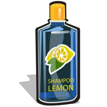 Plastic bottle with a cap filled with a lemon-scented shampoo isolated on white Stock Illustration