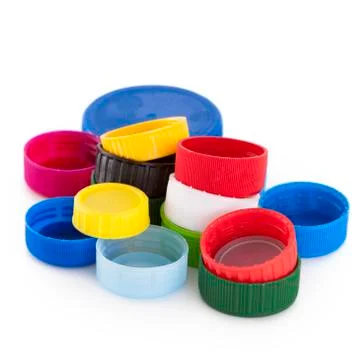 Plastic bottle caps isolated Stock Photos