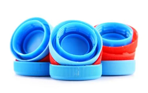 Plastic bottle caps isolated on white background. Stock-Fotos