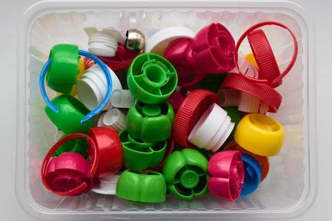 Plastic bottle caps ready for recycling Stock Photos