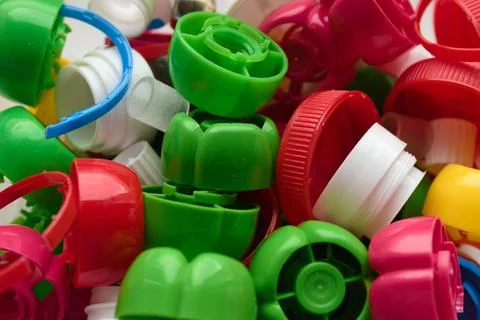 Plastic bottle caps ready for recycling Stock Photos