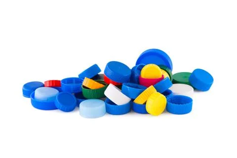 Plastic bottle caps on white Stock Photos