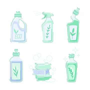 Plastic Bottle with Cleaning Detergent and Soap as Domestic Disinfectant for Illustrazione stock