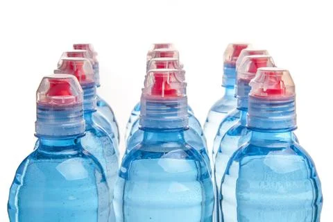 Plastic bottle of drinking water isolated on white Stock Photos